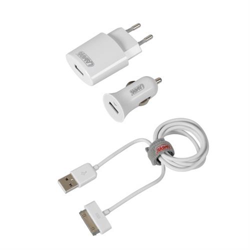 Καλώδιο Φορτισης / Συγχρονισμού USB για Apple 100cm 30pin με αντάπτορα USB αναπτήρα 12V/24V και αντάπτορα 220V