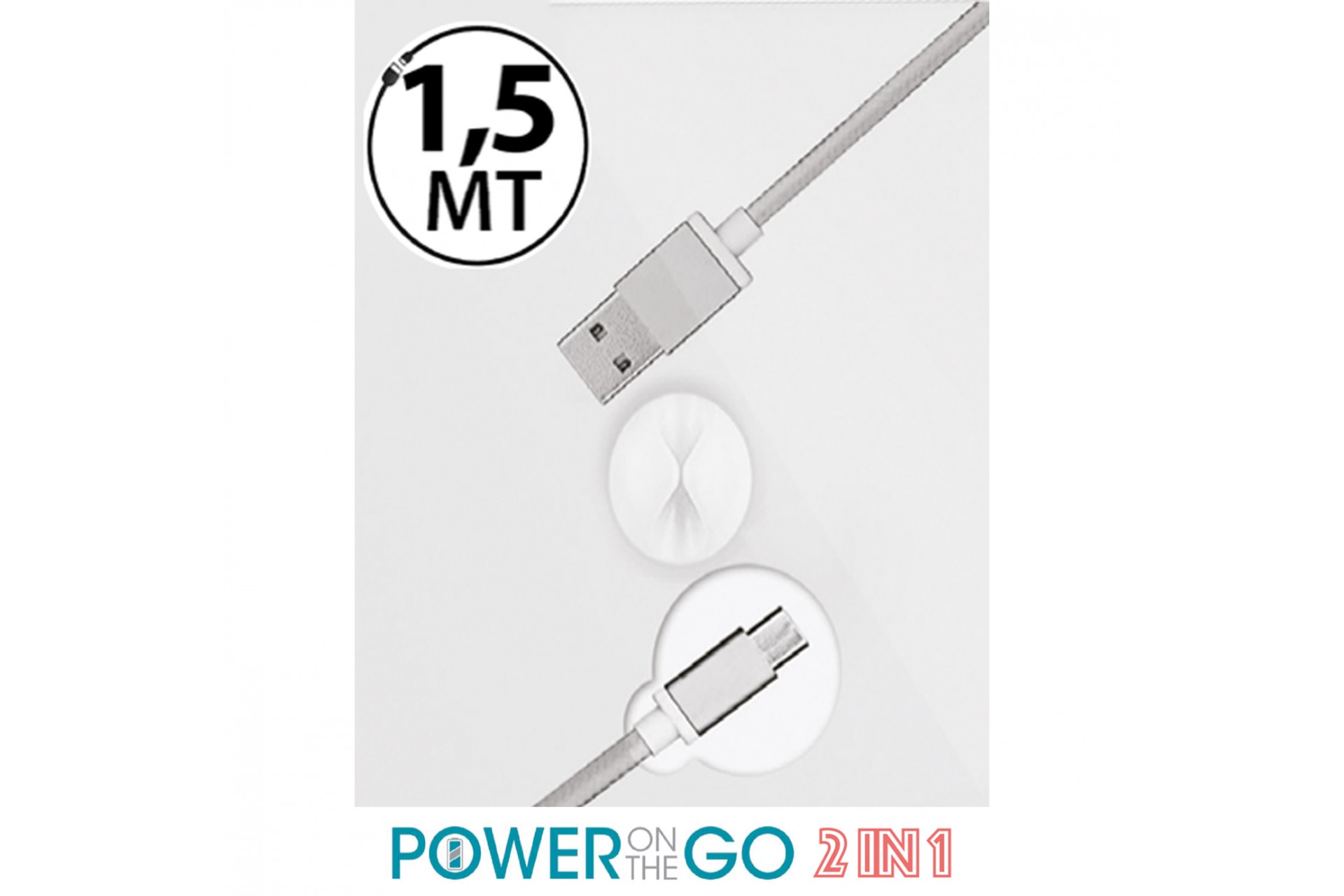 ΚΑΛΩΔΙΟ USB 2 ΣΕ 1 TYPE-C POWER ON THE GO 150 cm (ΦΟΡΤΙΣΗΣ/ΣΥΓΧΡΟΝΙΣΜΟΥ - ΔΙΑΦΟΡΑ ΧΡΩΜΑΤΑ)